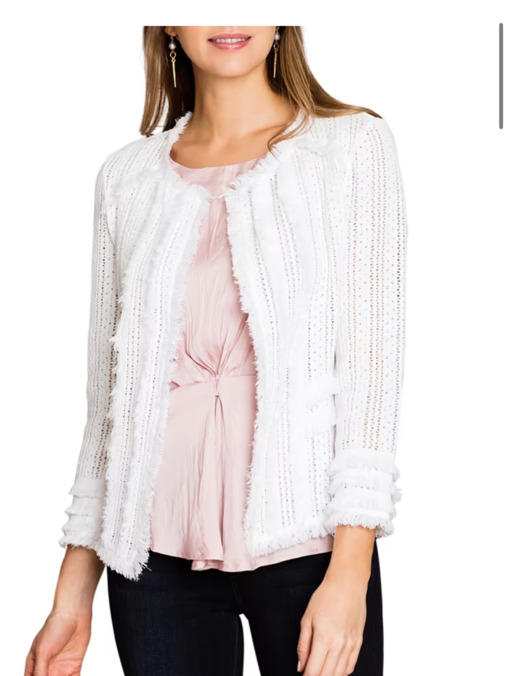 NIC and Zoe White Open-Weave Fringe Jacket (Neiman Marcus)